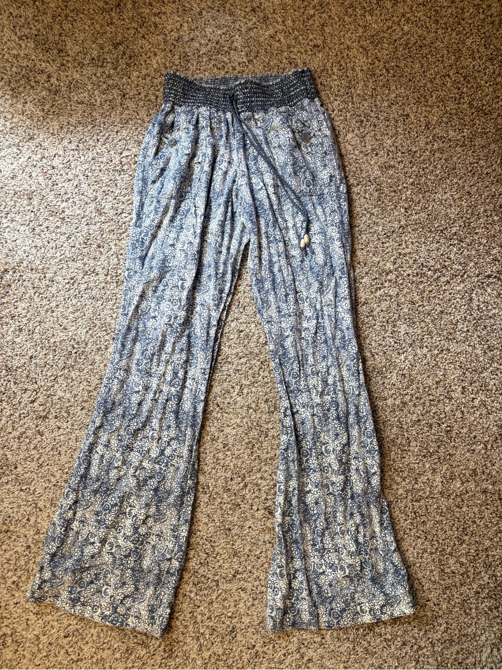 Women's Blue boho Patterned Pull-On Flare pants